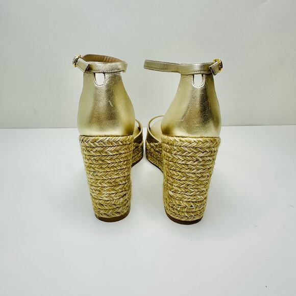 NIB Stuart Weitzman Nudistcurve Women's US 10.5 Sandals Gold Espadrille Wedge - Picture 9 of 14